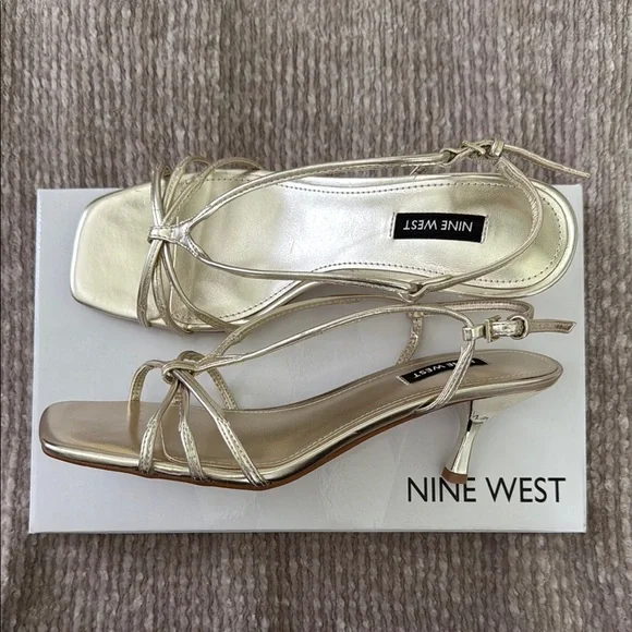 Nine West Gold Heels with Strappy Design - Picture 1 of 5
